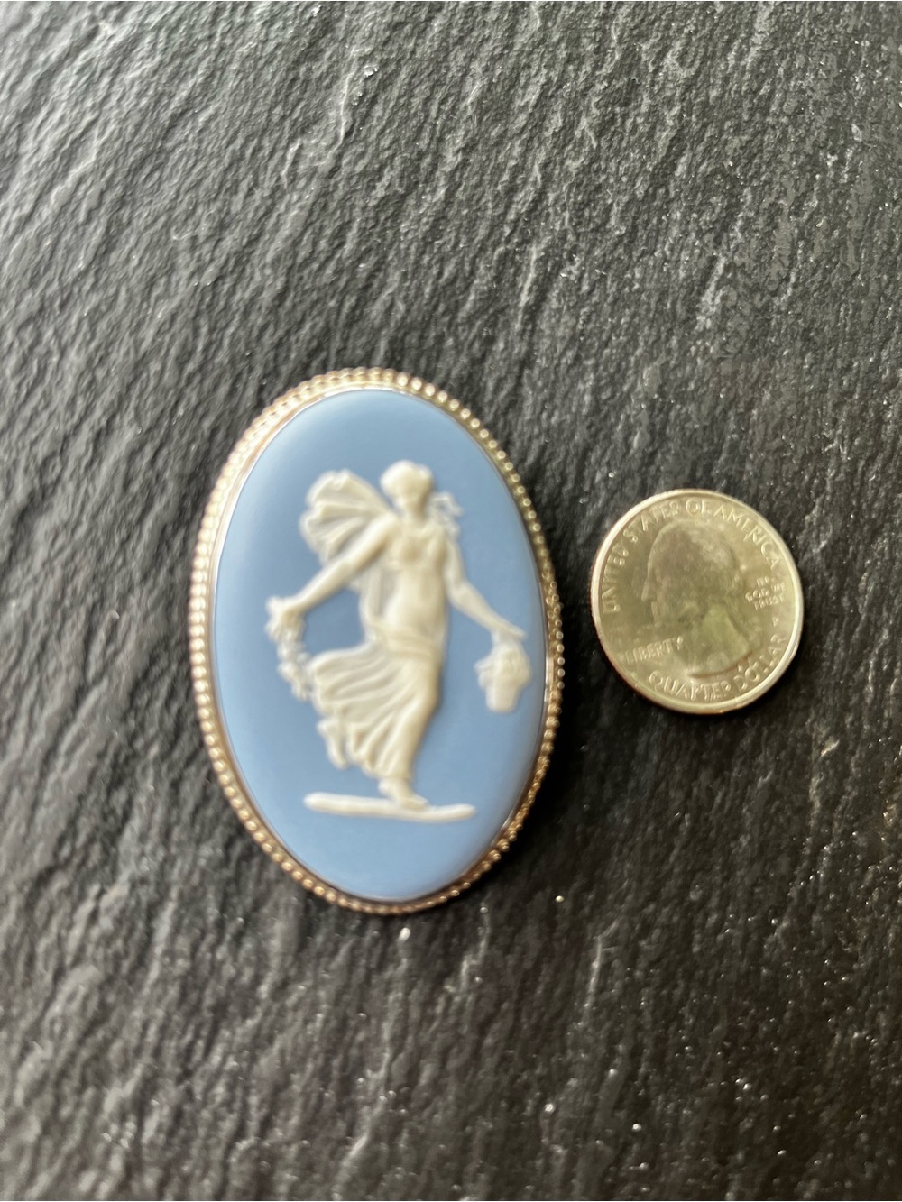 Wedgwood Blue and White Classical Winged Goddess Brooch